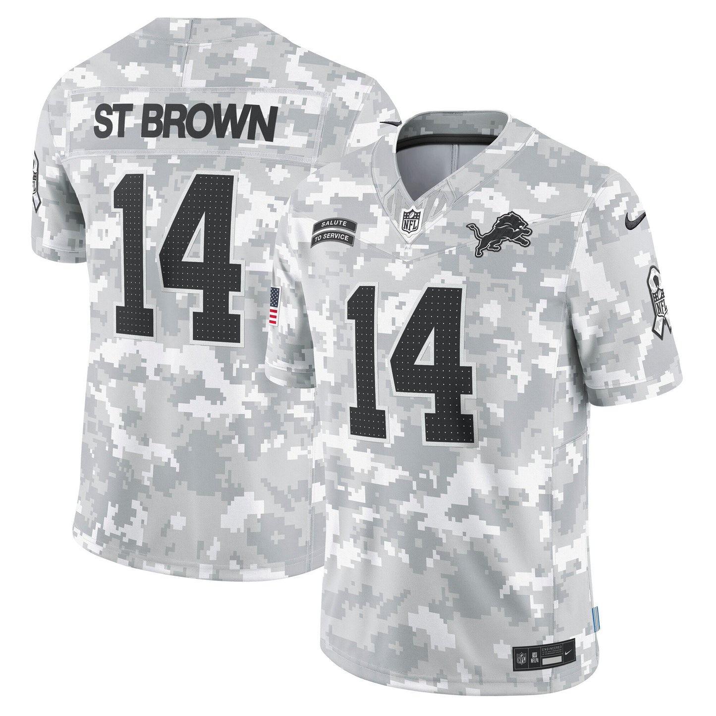 Amon-Ra St. Brown Detroit Lions 2024 Salute to Service Limited Jersey - Arctic Camo football jersey product view 1