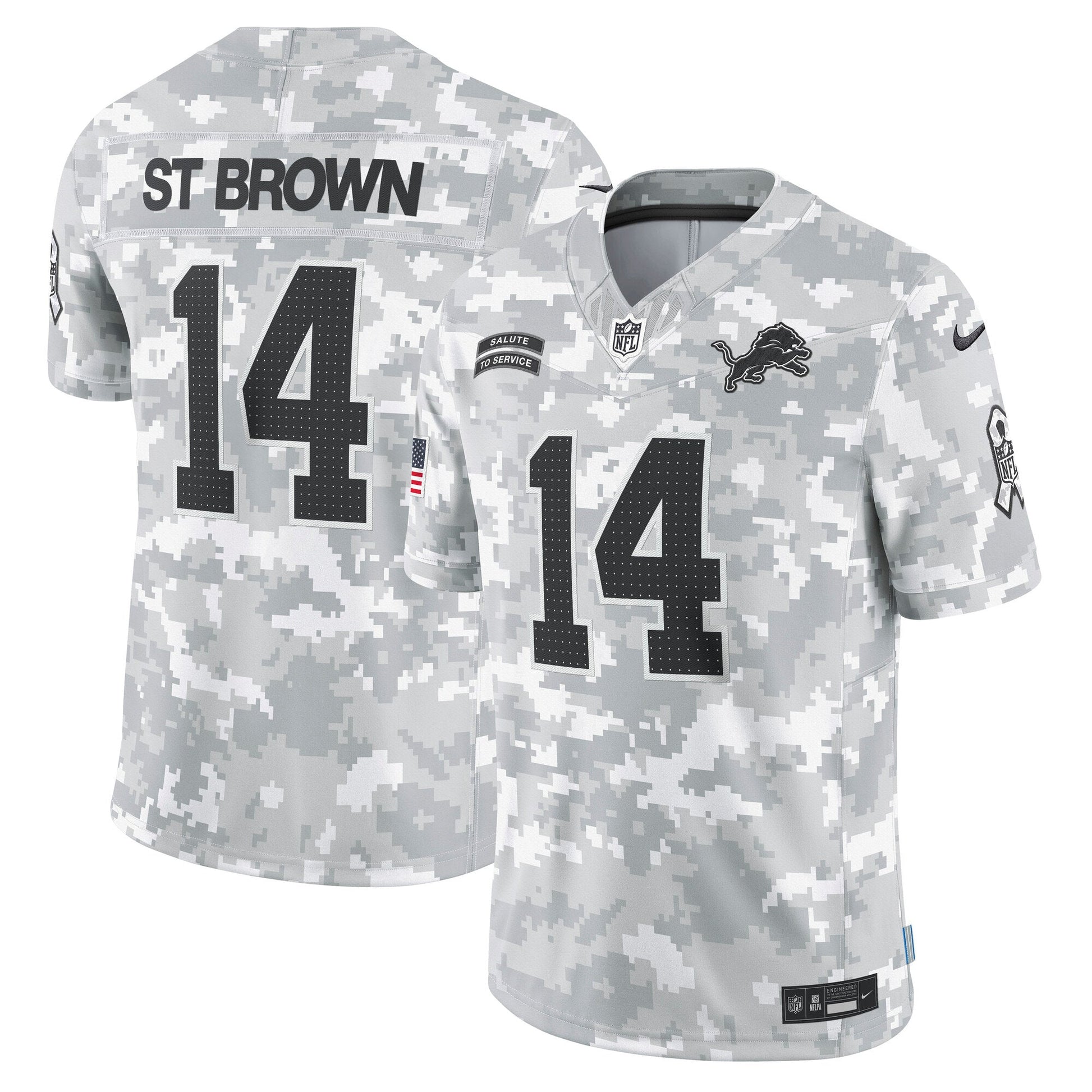 Amon-Ra St. Brown Detroit Lions 2024 Salute to Service Limited Jersey - Arctic Camo football jersey product view 1