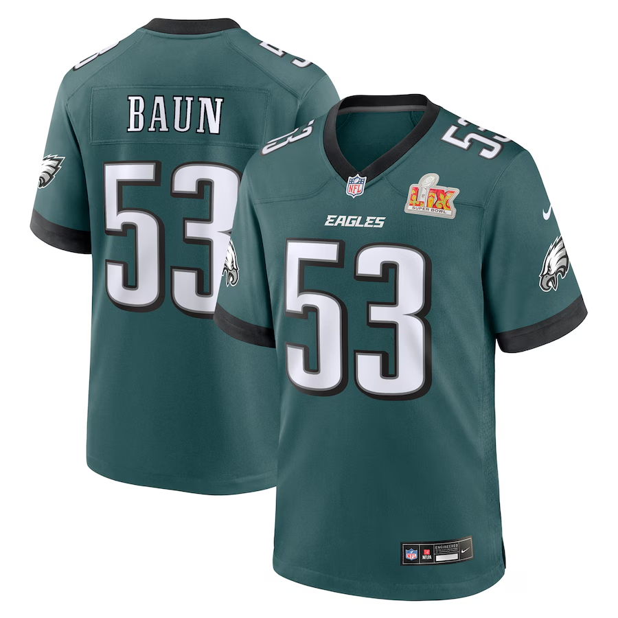 Men's Philadelphia Eagles Zack Baun Midnight Green Super Bowl LIX Game Jersey football jersey product view 1