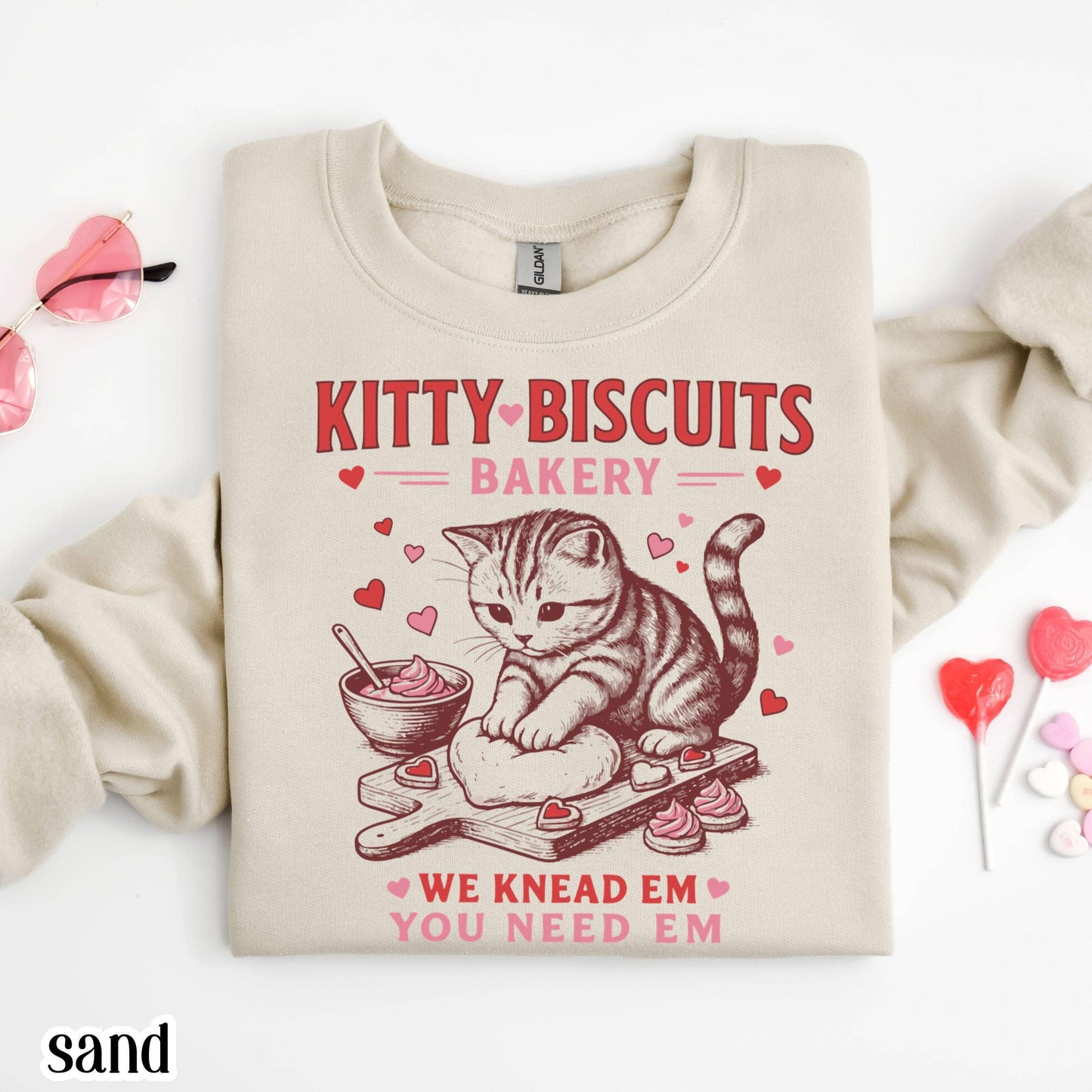 Valentines Cat Lover Baking Cookies Love Crewneck Unisex T-shirt, Sweatshirt, Hoodie, Long Sleeve Tee - T-Shirt, Sweatshirt, Hoodie