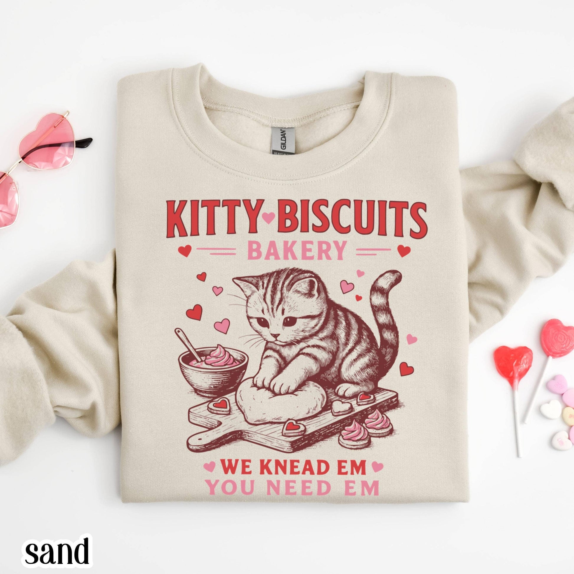 Valentines Cat Lover Baking Cookies Love Crewneck Unisex T-shirt, Sweatshirt, Hoodie, Long Sleeve Tee - T-Shirt, Sweatshirt, Hoodie