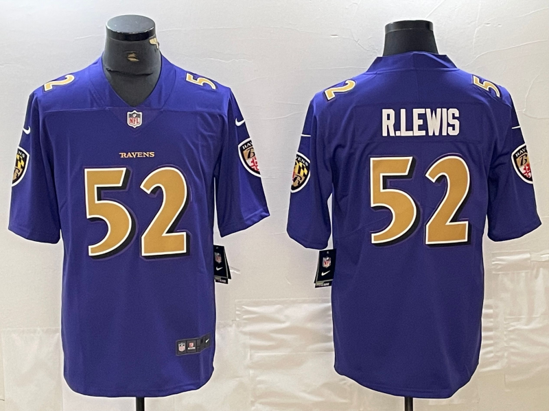 Men's Baltimore Ravens Ray Lewis #52 Purple Game Jersey1 football jersey product view 1