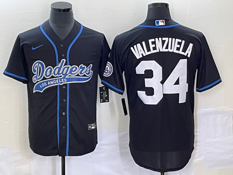 Men's Los Angeles Dodgers Fernando Valenzuela Black Player Jersey Joint Edition baseball jersey product view 1