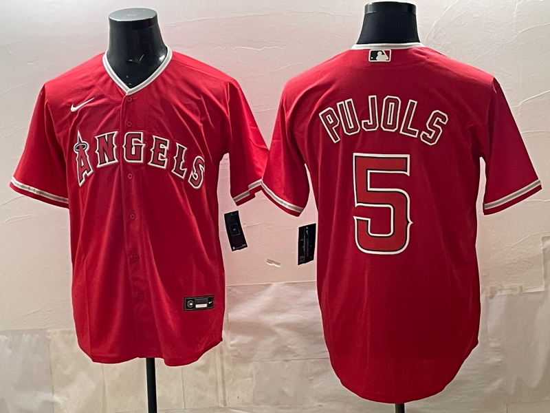 Men's Los Angeles Angels Albert Pujols #5 Red Alternate Replica Player Name Jersey baseball jersey product view 1