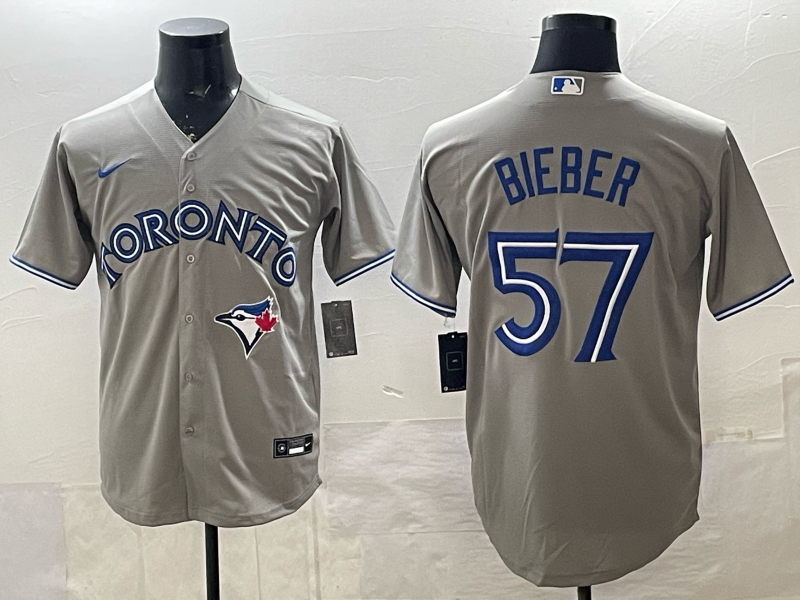 Men's Toronto Blue Jays Shane Bieber Gray Player Jersey baseball jersey product view 1