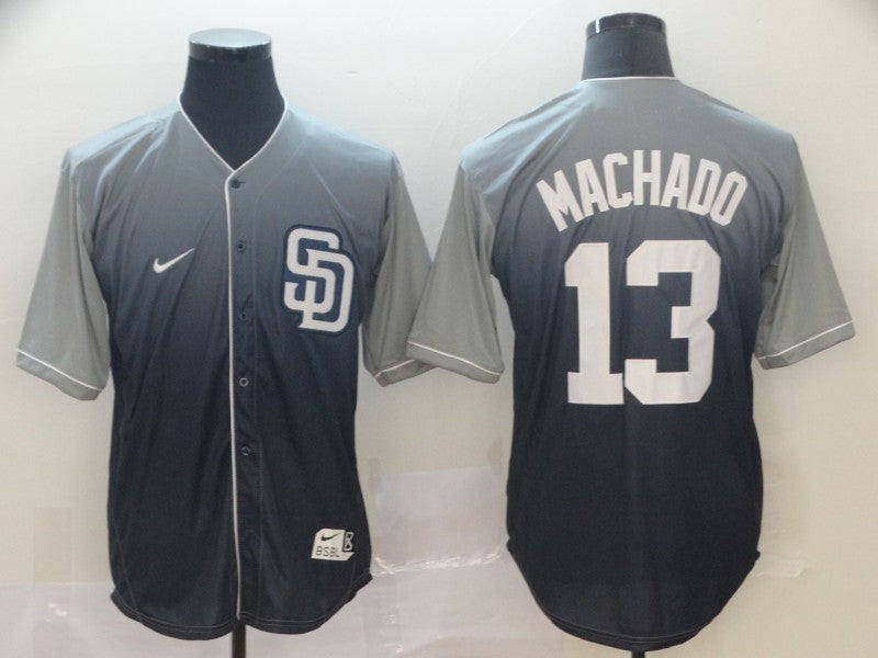 Men's San Diego Padres Manny Machado Grey White Gradient Stitched Jersey baseball jersey product view 1