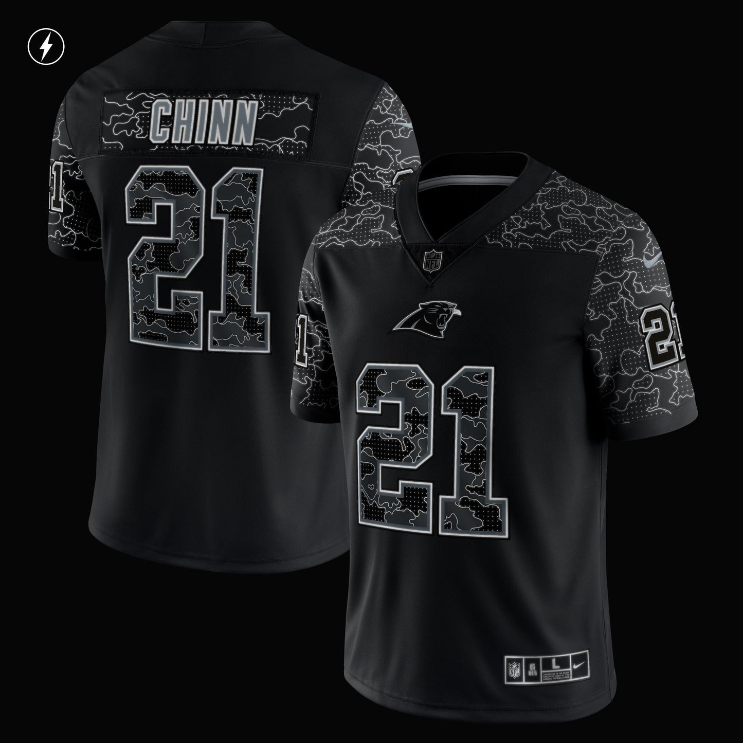 Jeremy Chinn Carolina Panthers RFLCTV Limited Jersey - Black football jersey product view 2