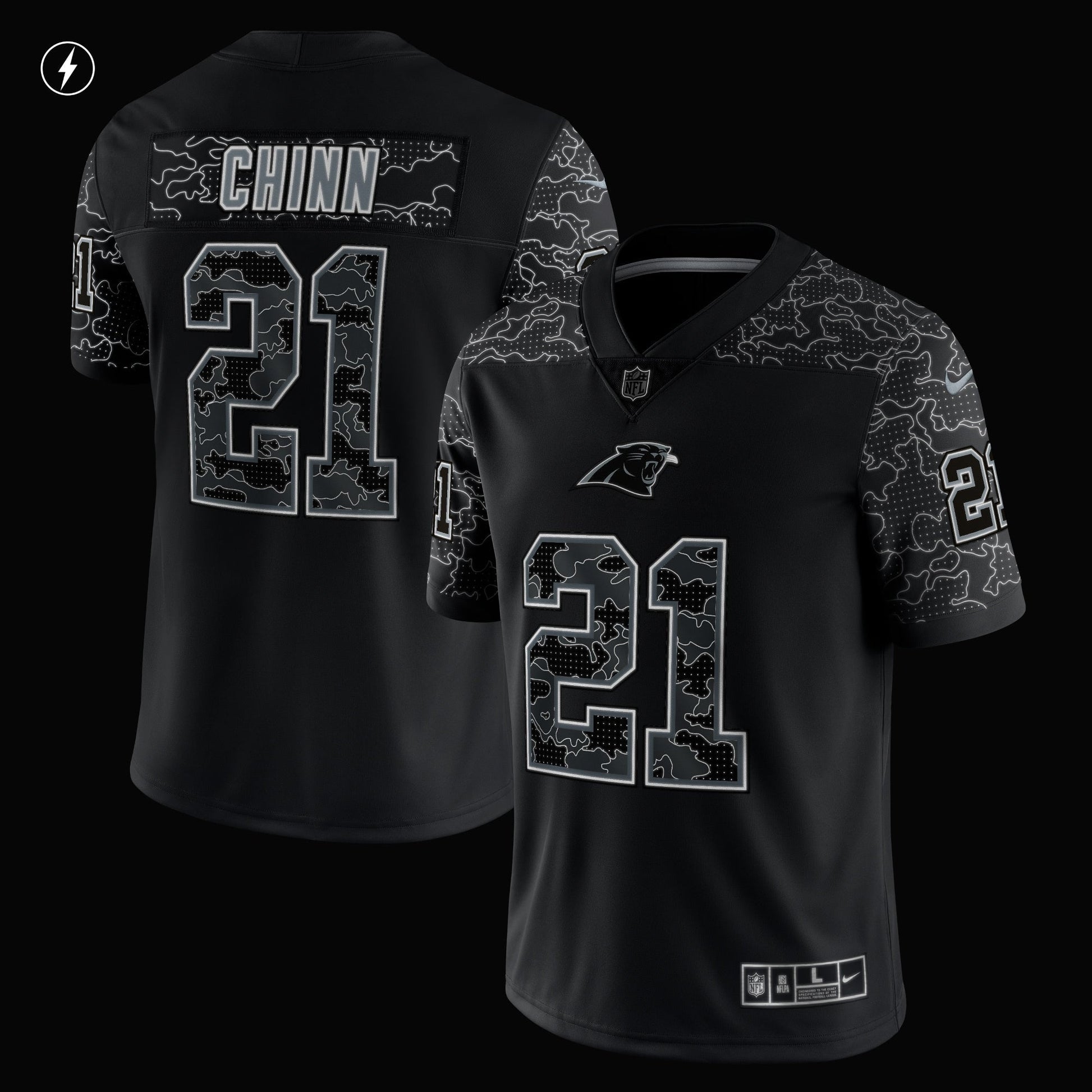 Jeremy Chinn Carolina Panthers RFLCTV Limited Jersey - Black football jersey product view 2