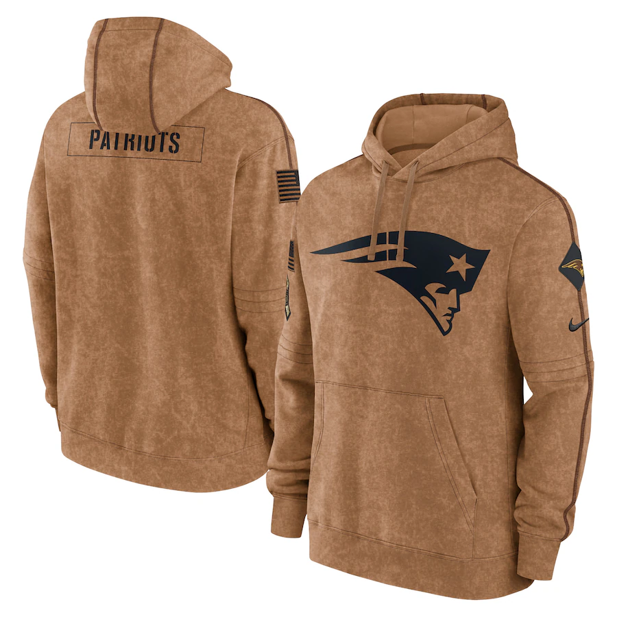 Men's New England Patriots Brown 2023 Salute To Service Club Pullover Hoodie football jersey product view 1