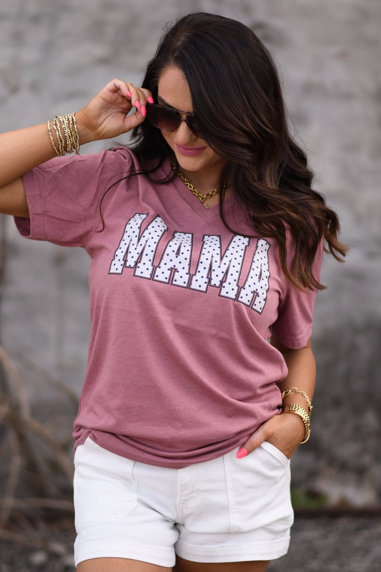Mama Polka Dots V Neck Tee Unisex T-shirt, Sweatshirt, Hoodie, Long Sleeve Tee - T-Shirt, Sweatshirt, Hoodie