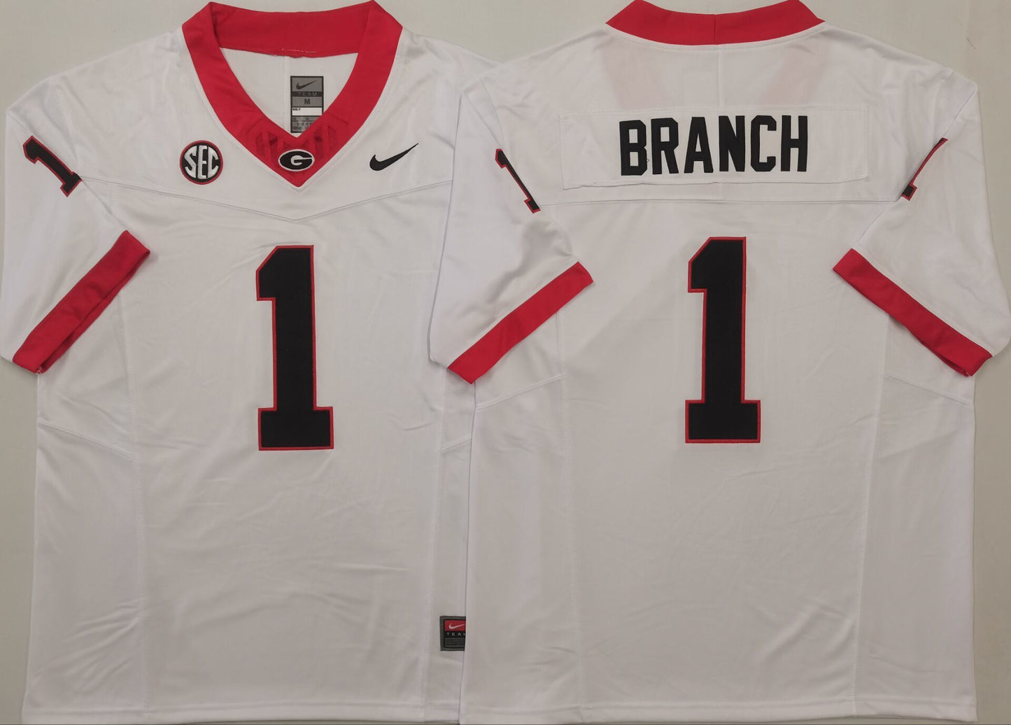 Men's Georgia Bulldogs Zachariah Branch #1 White Player Game Jersey sports jersey product view 1