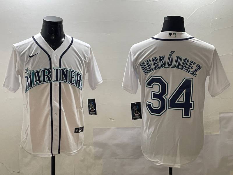 Men's Seattle Mariners Felix Hernandez #34 White Home Replica Player Jersey baseball jersey product view 1