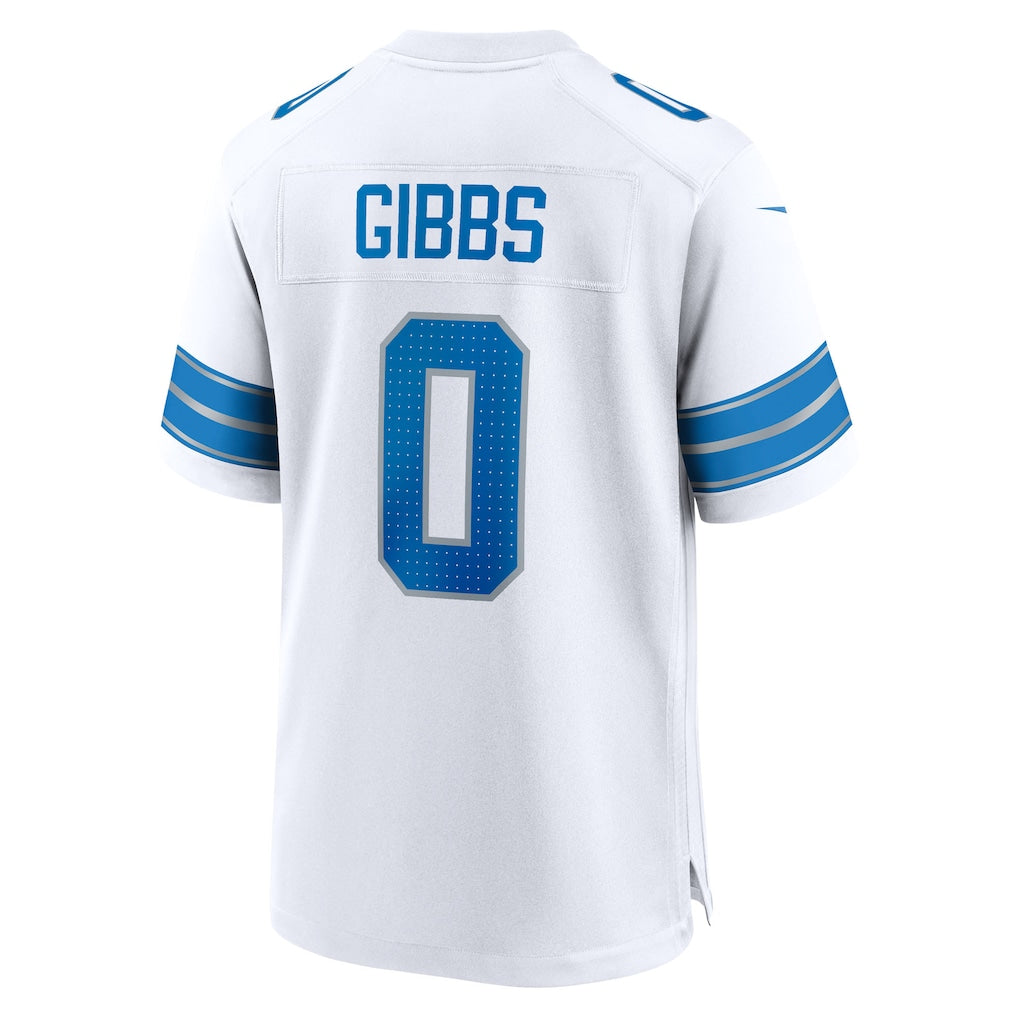 D.Lions #0 Jahmyr Gibbs White Game Player Jersey football jersey product view 1