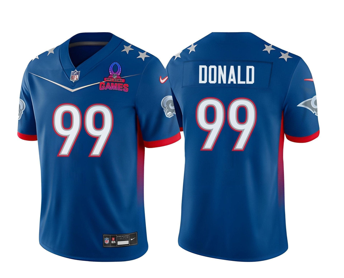 Aaron Donald 99 Rams Pro Bowl 2023 Patch Men Jersey - Blue football jersey product view 1