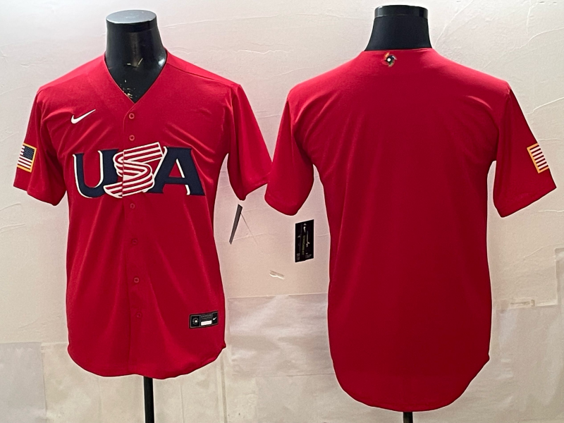 Men's USA Baseball Red 2026 World Baseball Classic Stadium Jersey baseball jersey product view 1