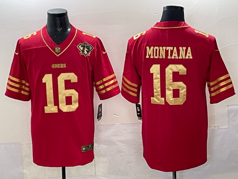 Men's San Francisco 49ers Joe Montana Red Player Game Jersey football jersey product view 1