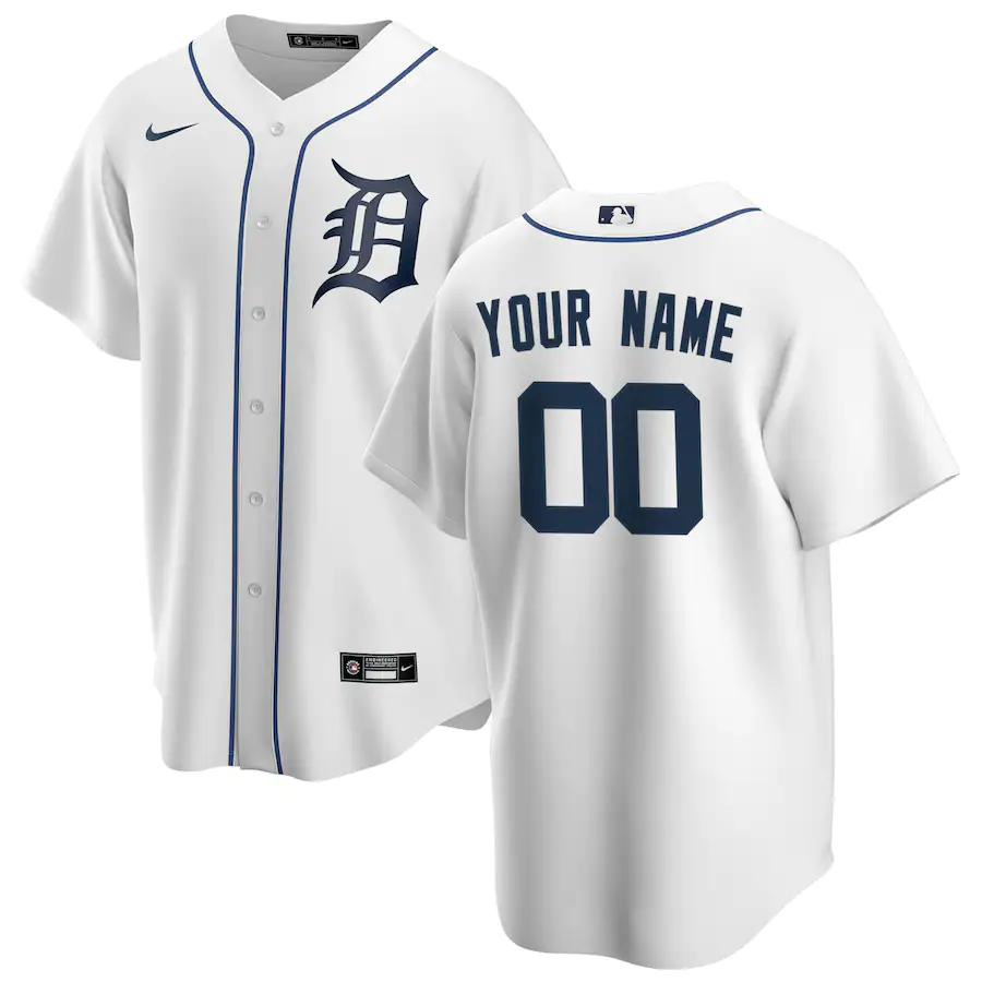 Men's Detroit Tigers White Home Replica Custom Jersey baseball jersey product view 1