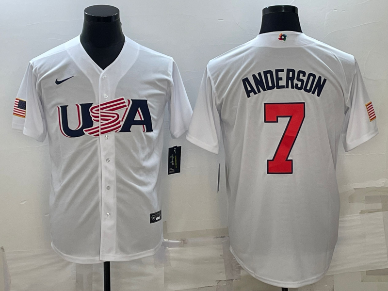 Men's 2023 World Baseball Classic Tim Anderson USA White Jersey baseball jersey product view 1