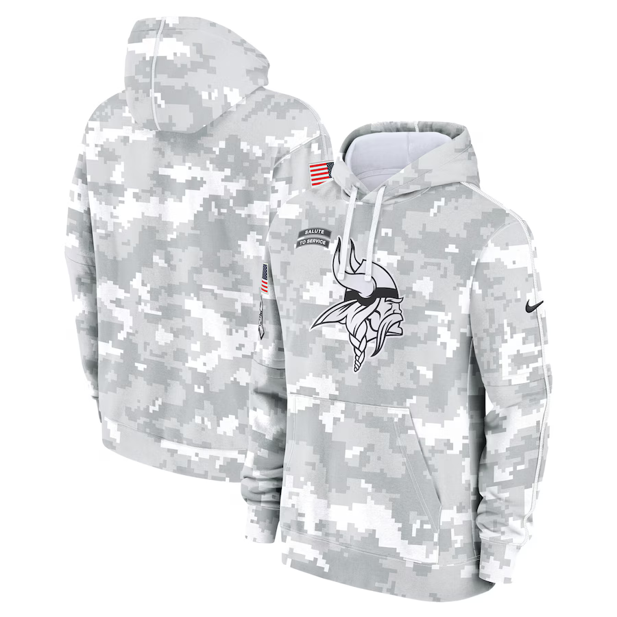 Men's Minnesota Vikings Arctic Camo 2024 Salute to Service Club Fleece Pullover Hoodie football jersey product view 1