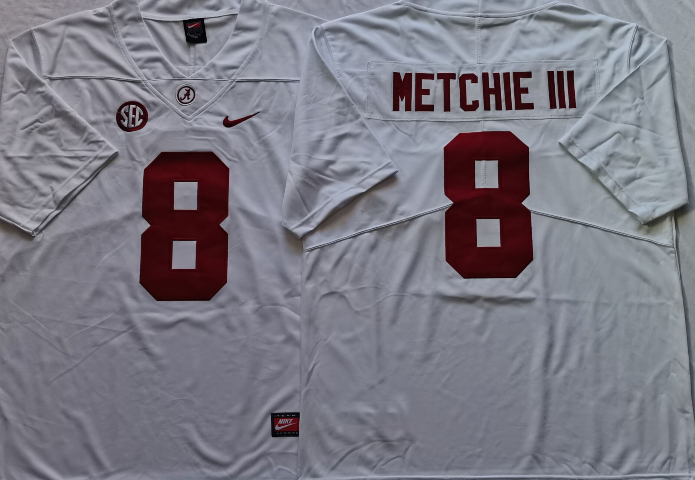 Men's Alabama Crimson Tide John Metchie III White Player Game Jersey sports jersey product view 1