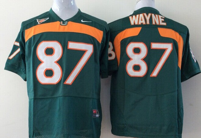 Men's Miami Hurricanes Reggie Wayne #87 Green Team Football Jersey football jersey product view 1