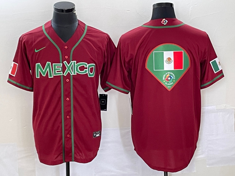 Men's 2023 World Baseball Classic Mexico Red Jersey baseball jersey product view 1