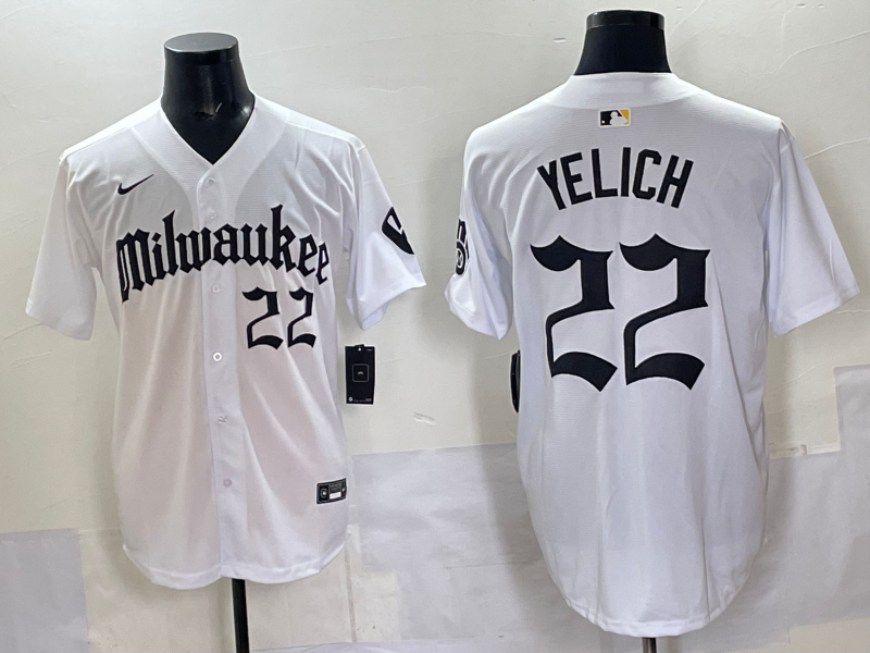 Men's Milwaukee Brewers Christian Yelich White Replica Team Jersey baseball jersey product view 1