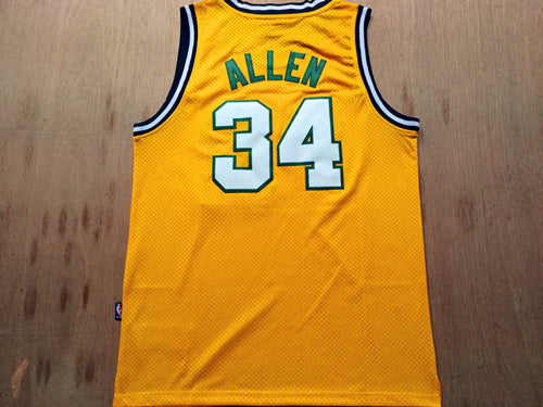 SuperSonics No. 34 Ray Allen Retro Yellow Premium Mesh basketball jersey product view 2