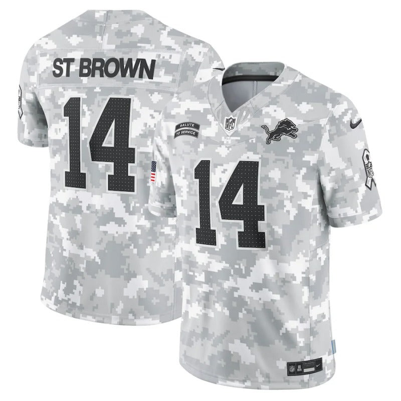 Amon St Brown Detroit Lions Salute To Service 2024 Jersey football jersey product view 1