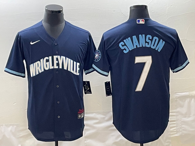 Men's Chicago Cubs Dansby Swanson Navy City Connect Replica Jersey baseball jersey product view 1