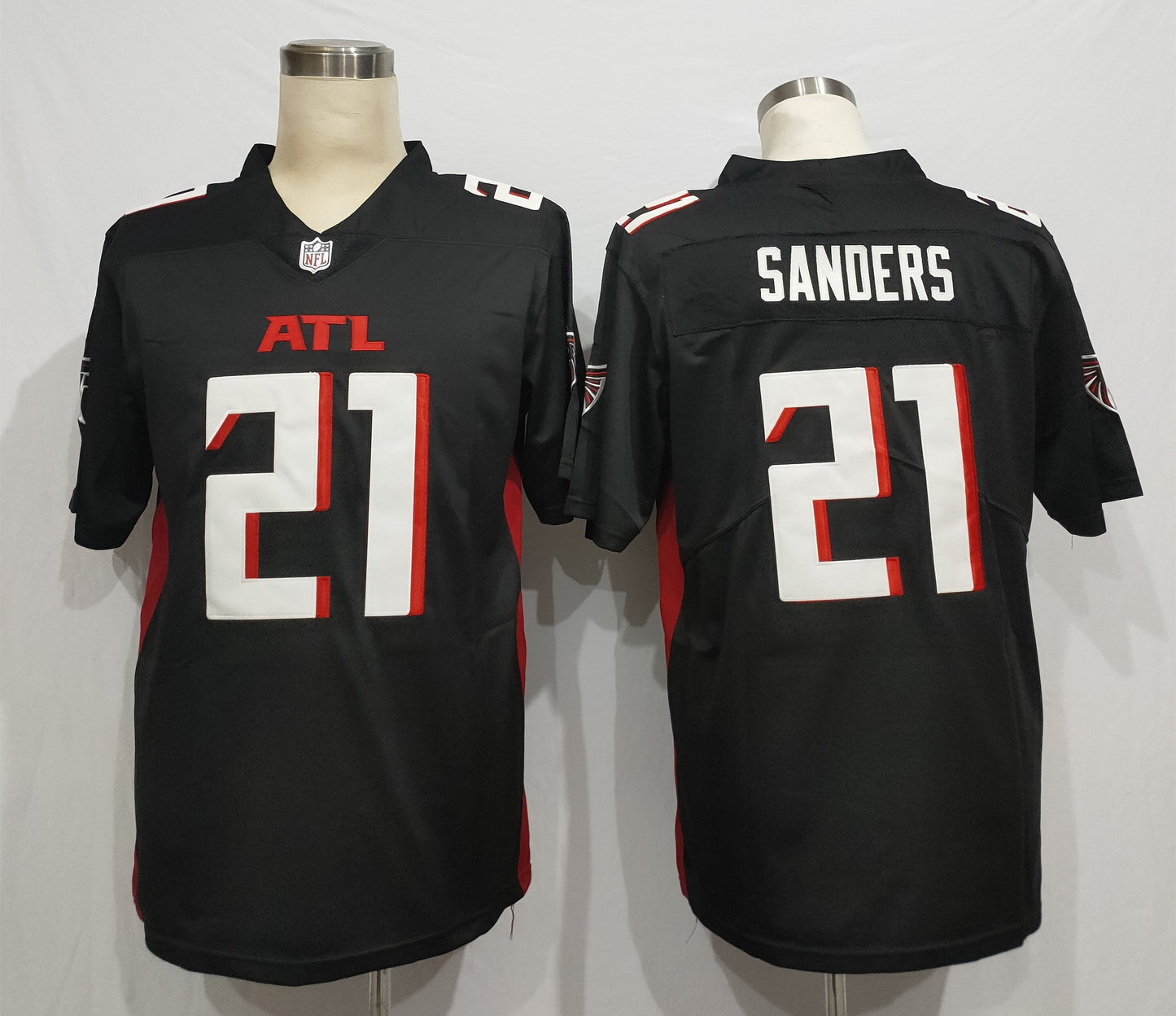 Men's Atlanta Falcons Deion Sanders #21 Black Game Player Jersey1 football jersey product view 1