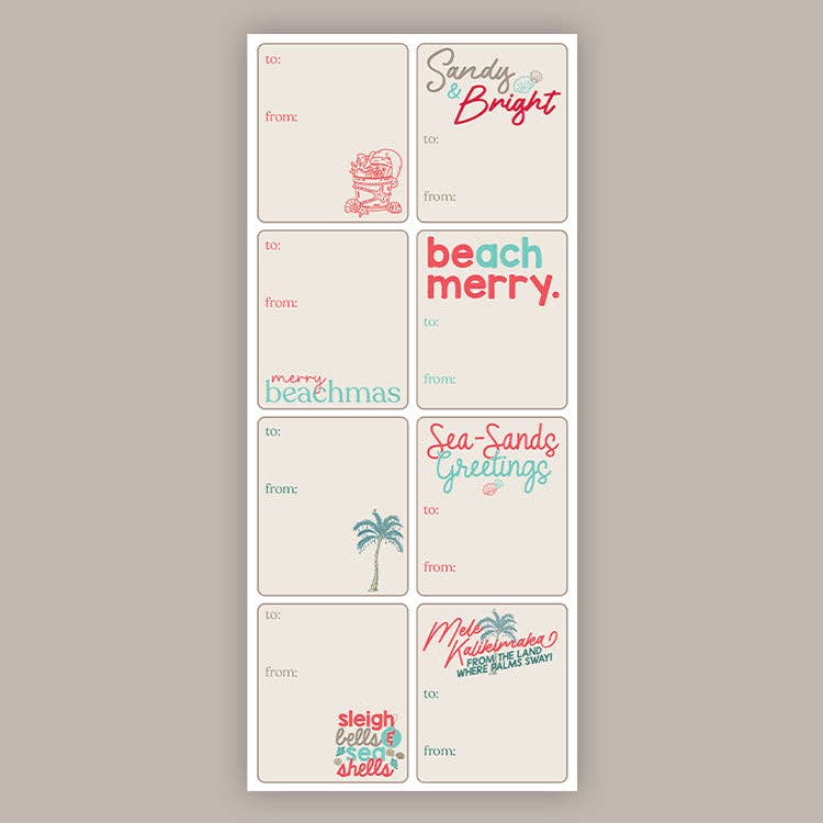 Merry Beachmas Holiday Tags (Sticker Sheet) Unisex T-shirt, Sweatshirt, Hoodie, Long Sleeve Tee - T-Shirt, Sweatshirt, Hoodie