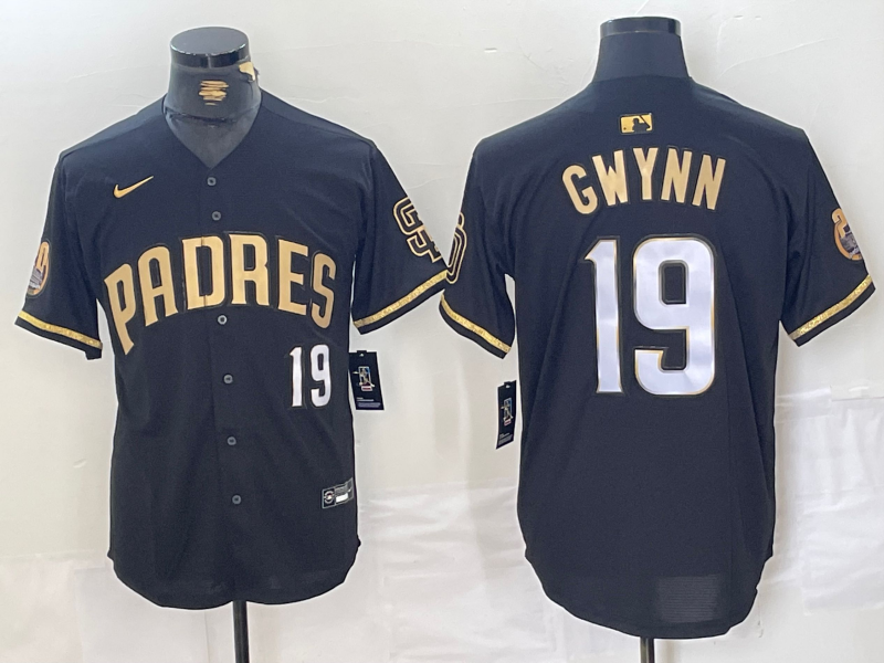 Men's San Diego Padres Tony Gwynn Black Replica Player Jersey baseball jersey product view 1