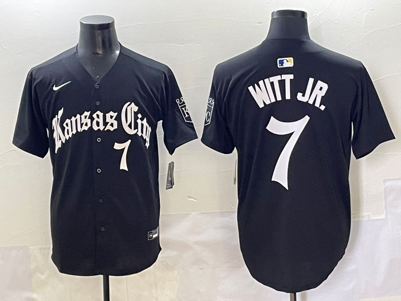Men's Kansas City Royals Bobby Witt Jr. #7 Black Game Player Jersey baseball jersey product view 1
