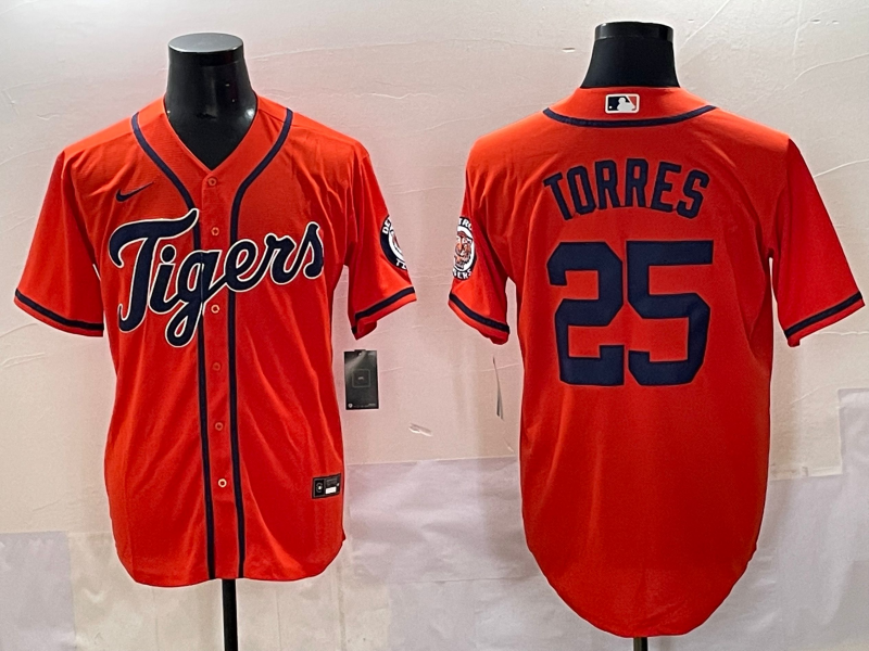 Men's Detroit Tigers Gleyber Torres #25 Orange Replica Player Jersey baseball jersey product view 1