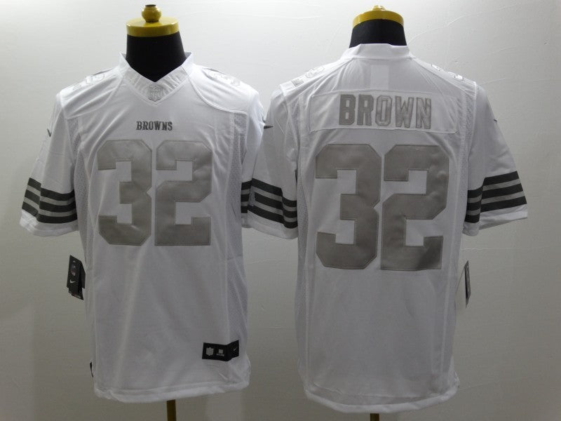 Men's Cleveland Browns Jim Brown #32 White Game Jersey1 football jersey product view 1