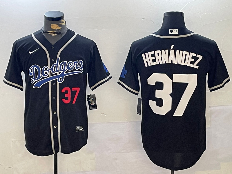 Men's Los Angeles Dodgers Teoscar Hernandez #37 Black Game Jersey baseball jersey product view 1