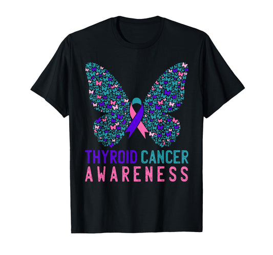 Butterfly Thyroid Cancer Awareness T-Shirt - Novelty Apparel for Adults - T-Shirt, Sweatshirt, Hoodie