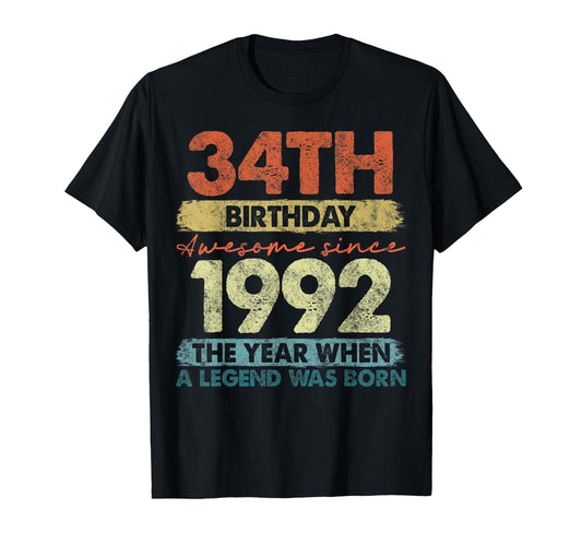 34 Year Old Gifts 1992 34Th Birthday T-Shirt - Unique Graphic Unisex - T-Shirt, Sweatshirt, Hoodie