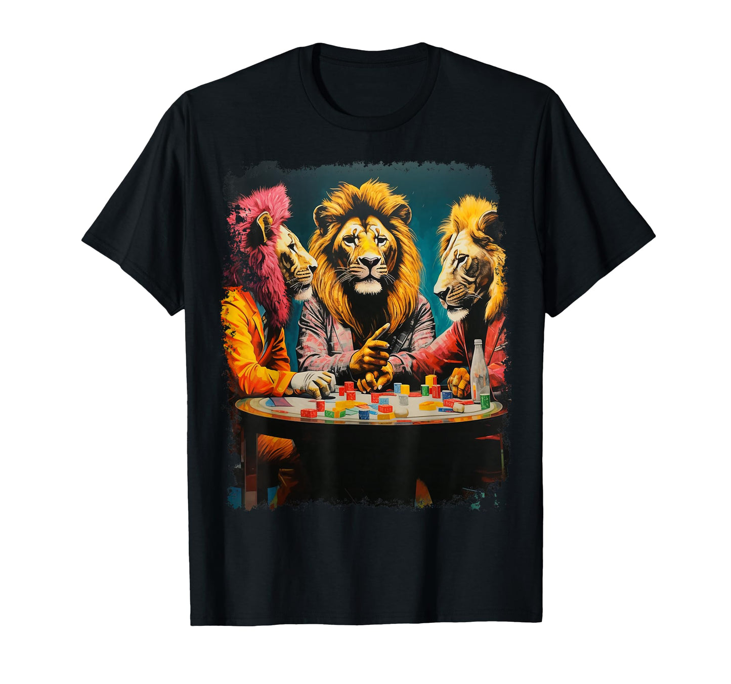 Playing Card Pop Art Gambling Lion Playing T-Shirt - Graphic Print Unisex - T-Shirt, Sweatshirt, Hoodie