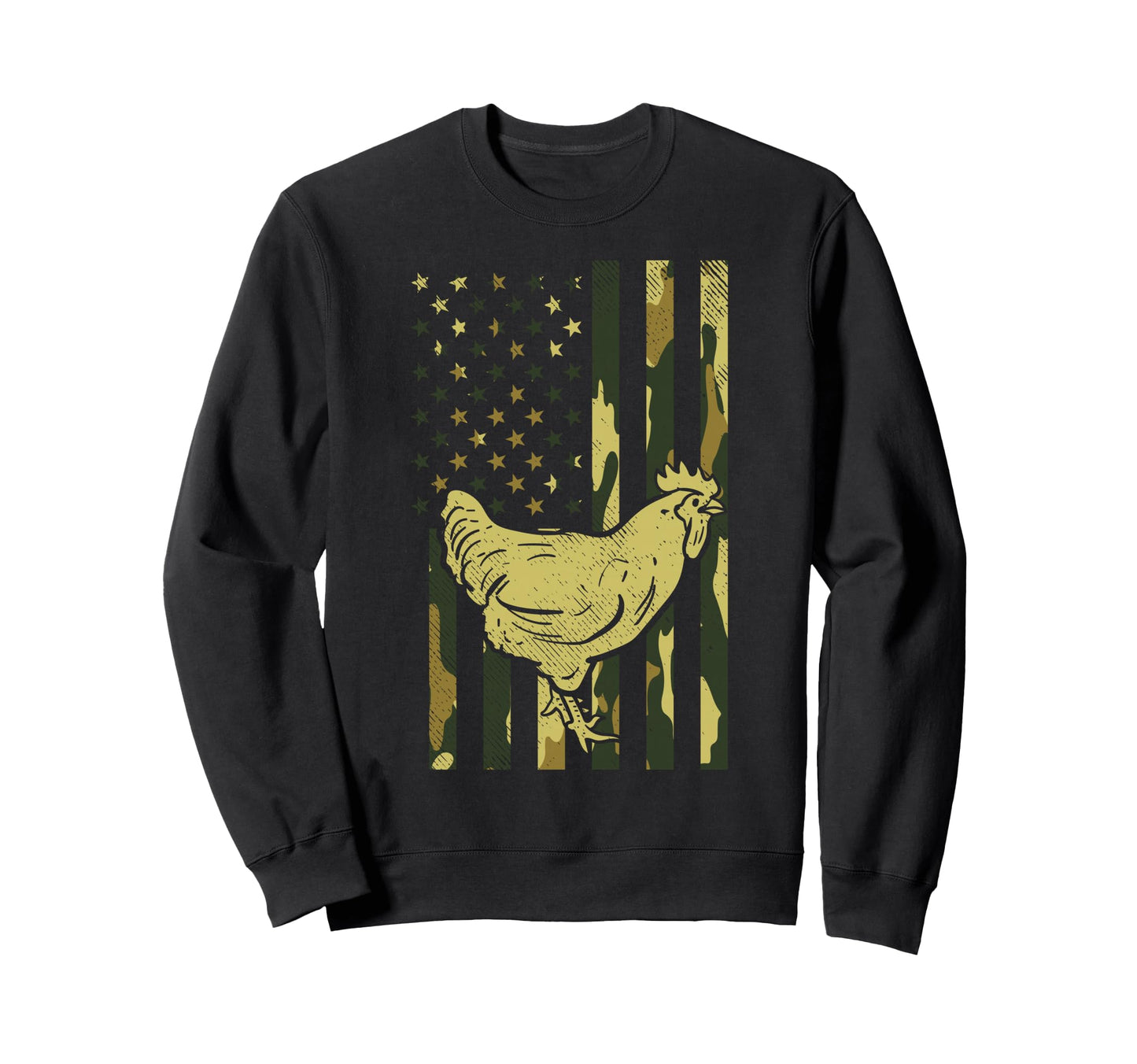 Camo Flag Chicken Military Farm Animal Sweatshirt - Unique Graphic Unisex - T-Shirt, Sweatshirt, Hoodie