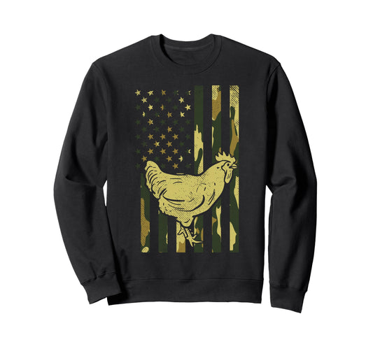 Camo Flag Chicken Military Farm Animal Sweatshirt - Unique Graphic Unisex - T-Shirt, Sweatshirt, Hoodie