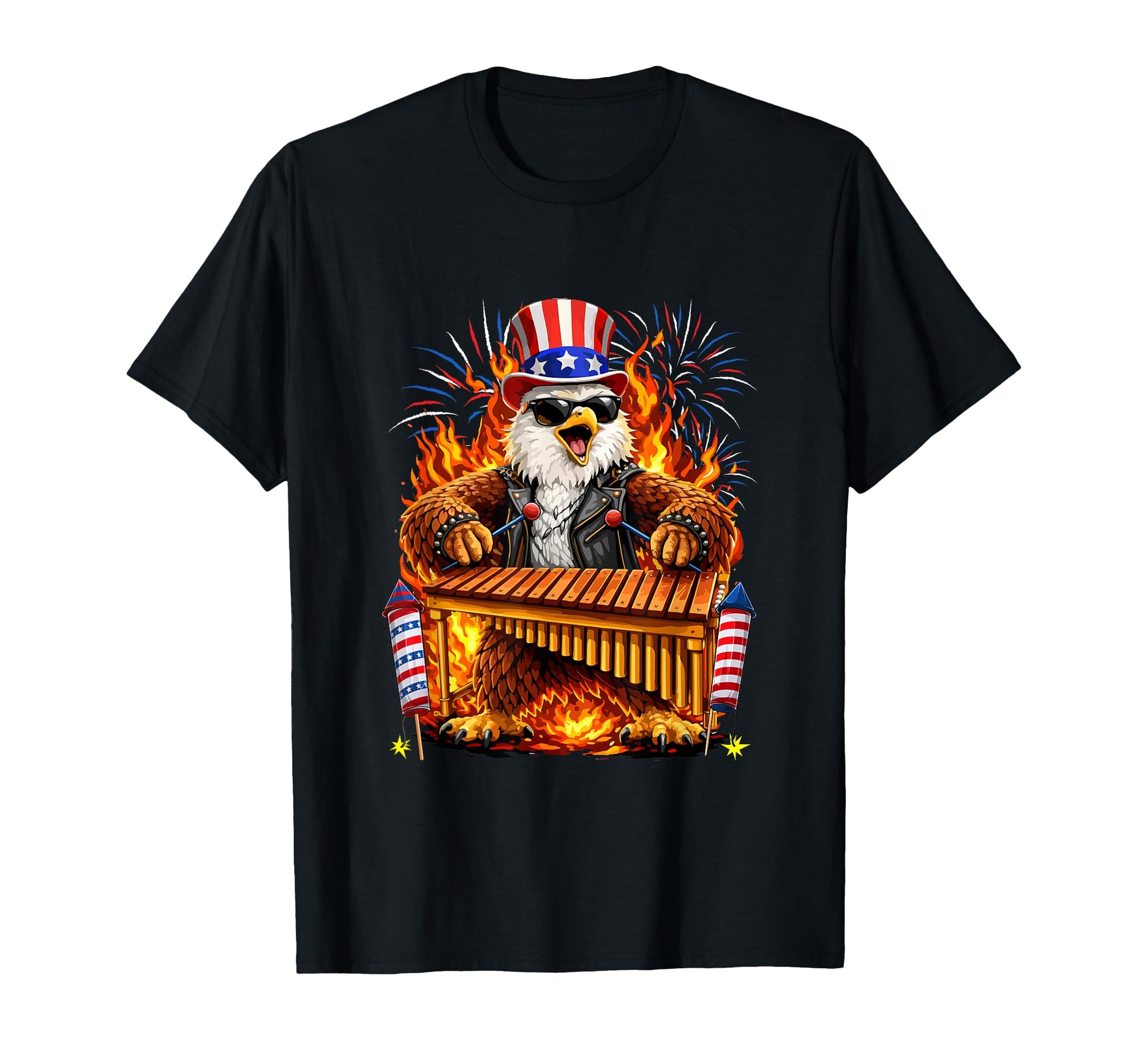 4Th July Eagle Playing Xylophone T-Shirt - Trendy Graphic Unisex - T-Shirt, Sweatshirt, Hoodie