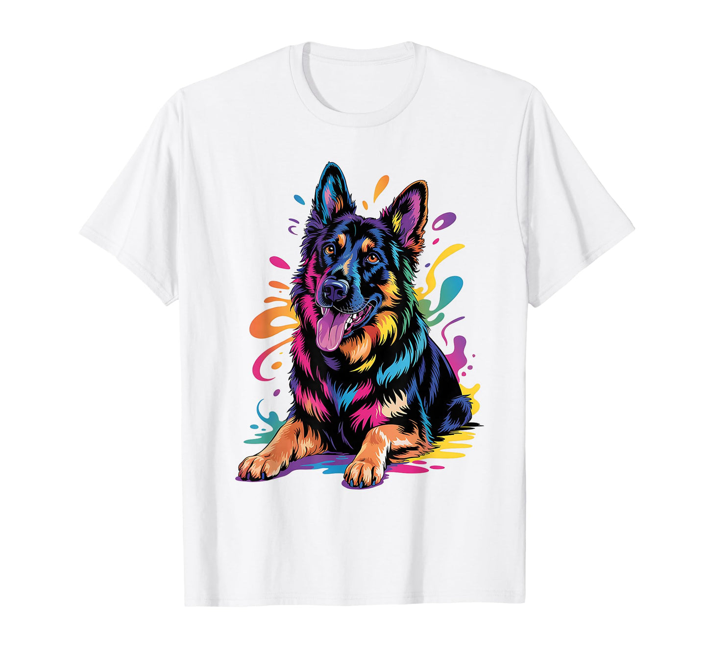 Colorful Black German Shepherd Portrait T-Shirt - Trendy Graphic Unisex - T-Shirt, Sweatshirt, Hoodie