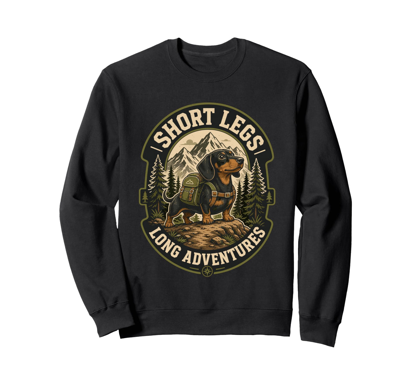 Dachshund Hiking Dog Short Legs Long Sweatshirt - Minimalist Print Unisex - T-Shirt, Sweatshirt, Hoodie