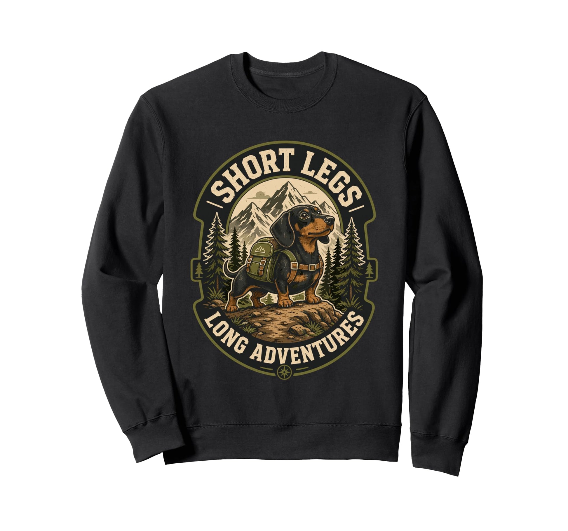 Dachshund Hiking Dog Short Legs Long Sweatshirt - Minimalist Print Unisex - T-Shirt, Sweatshirt, Hoodie