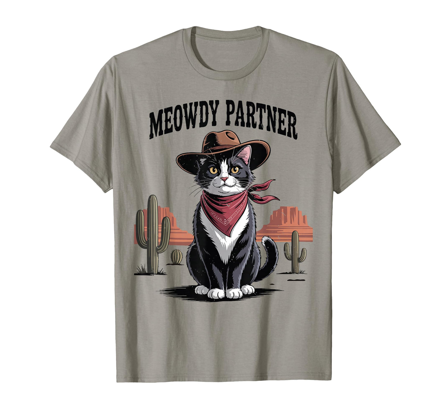 Meowdy Partner Cowboy Tuxedo Cat Dad Mom T-Shirt - Custom Art Print Unisex - T-Shirt, Sweatshirt, Hoodie