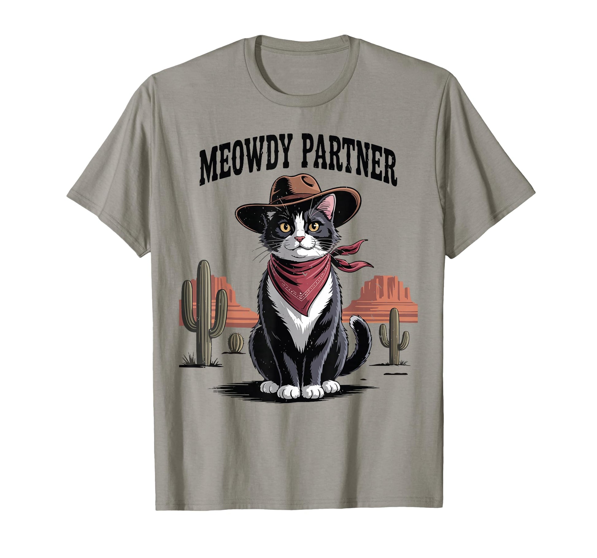 Meowdy Partner Cowboy Tuxedo Cat Dad Mom T-Shirt - Custom Art Print Unisex - T-Shirt, Sweatshirt, Hoodie