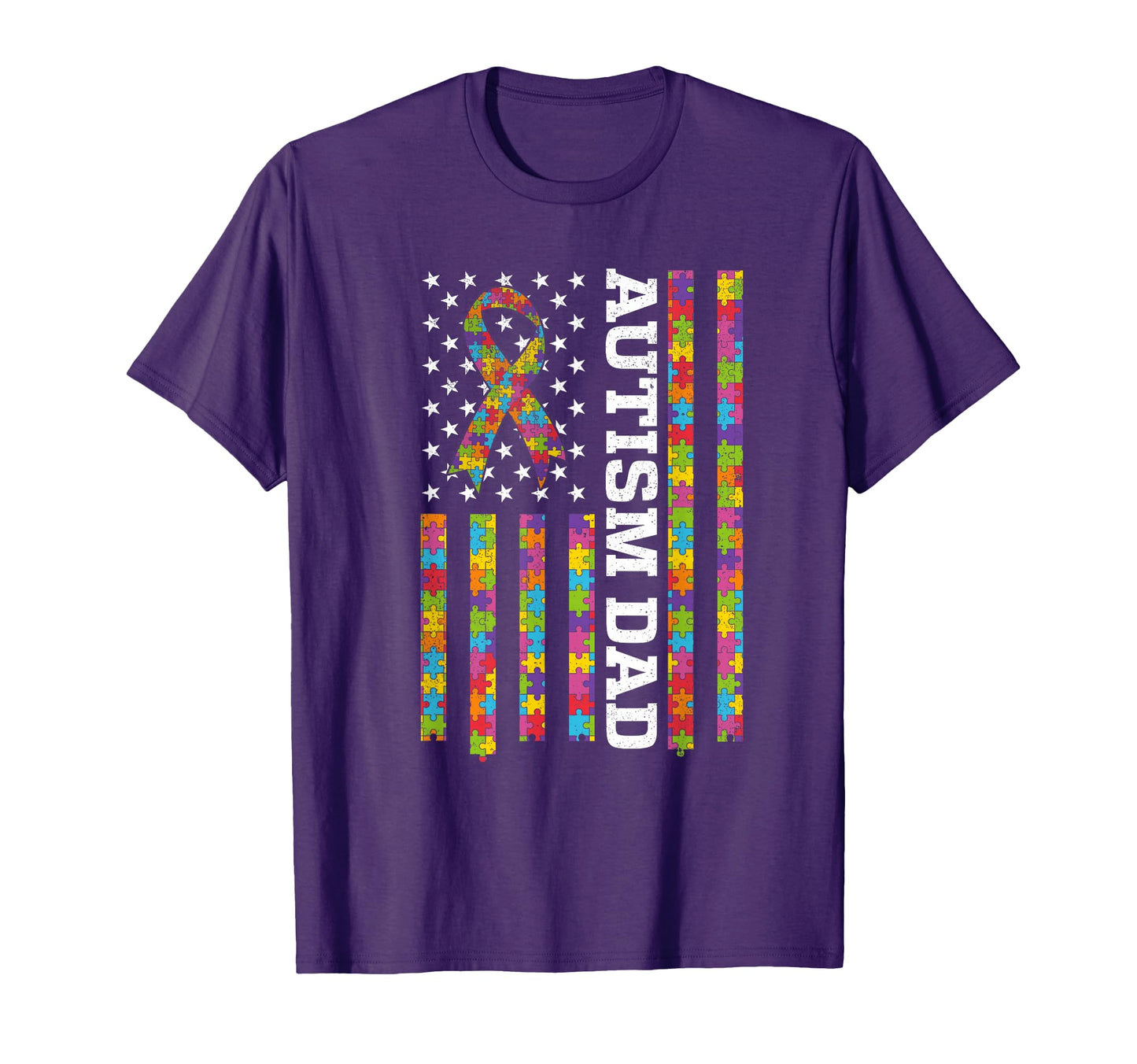 Autism Dad America Flag Autism T-Shirt - Custom Art Print Men Women - T-Shirt, Sweatshirt, Hoodie