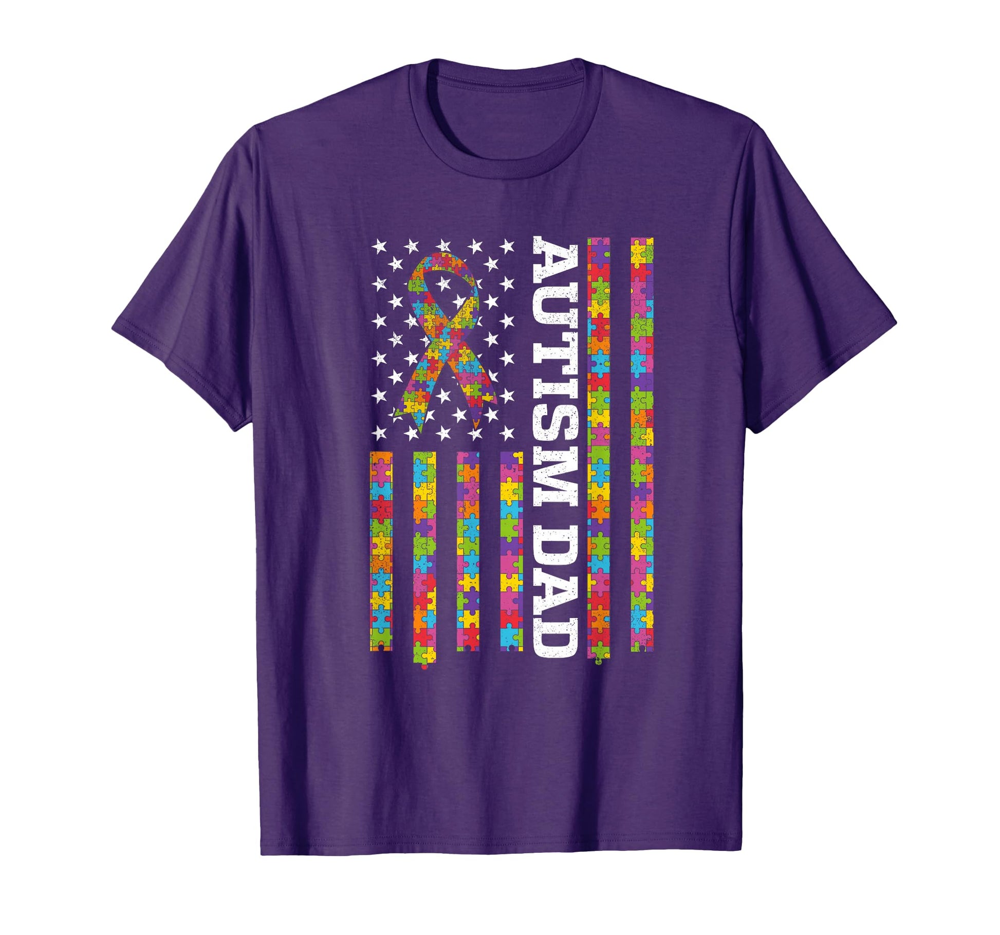 Autism Dad America Flag Autism T-Shirt - Custom Art Print Men Women - T-Shirt, Sweatshirt, Hoodie